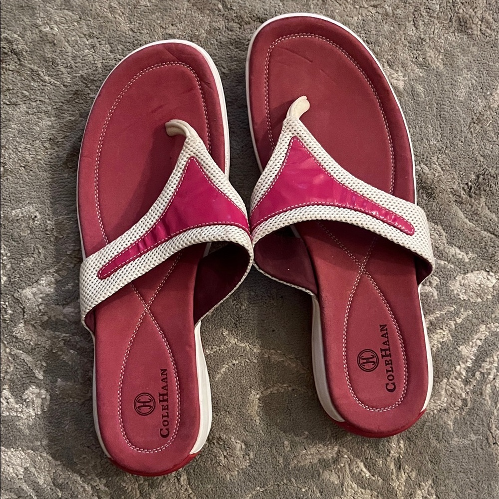 Cole Haan Pink and Cream Leather Mesh Thong Sandals
